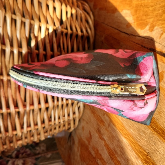 Trina Turk Cosmetic Makeup Bag Floral Black Pink Pouch Zipper - Picture 3 of 12